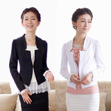 2012春装新款韩版女装泡泡袖开衫蝴蝶结暗扣OL通勤修身短外套