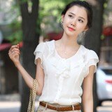 2012夏装新款职业装 女装荷叶边雪纺衫 短袖衬衫女韩版修身衬衣