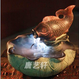 唐艺轩㊣假山 盆景加湿器流水 鱼池 喷泉工艺品 办公桌风水摆件