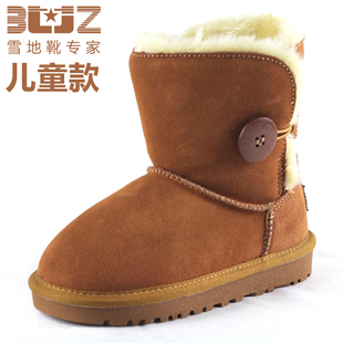  BUZ 正品特价中筒保暖牛皮靴子纯色耐磨牛筋底儿童款雪地靴冬靴
