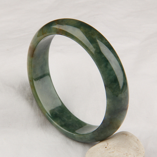  双儿珠宝天然A货翡翠手镯 淡绿飘花玉镯子圆镯包邮带证C081