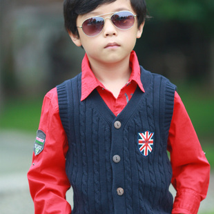  儿童毛衣全棉毛衣休闲单排扣背心线衫秋装外套男童马