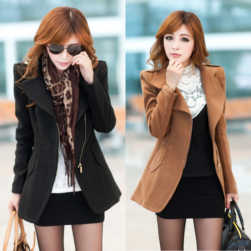 Spring and autumn 2013 new Barret coat ladies zip around wallet female Korean jacket shoulder pads Barret coat woolen cloth
