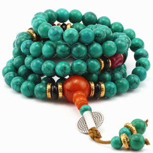  开光藏式佛珠念珠手串 尼泊尔绿松石配蜜蜡手链 108颗 8mm 男女款