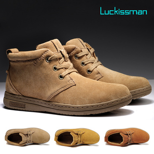  潮流男靴时尚真牛皮男短靴铆钉牛仔工装靴高帮靴军靴棉鞋男靴子