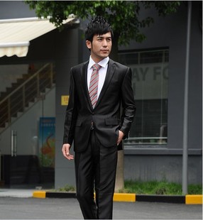  正品男士新郎礼服西服套装韩版修身男西装时尚休闲西服 黑色