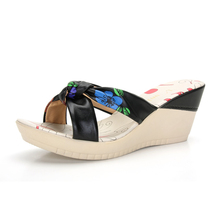 Amway Nika 2013 new summer models slope with comfortable shoes bow sandals and slippers first layer of real leather 3078-3