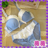 性感蕾丝田园可爱文胸套装 调整型薄款聚拢蓝色少女内衣套装