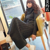 美约店韩国<span class=H>代购</span>Miss&Lady正品潮麻花针织高领连衣长裙7585