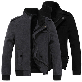  尚伊湐 男士厚毛呢外套短款夹克 加厚修身呢大衣男装韩版纯色立领