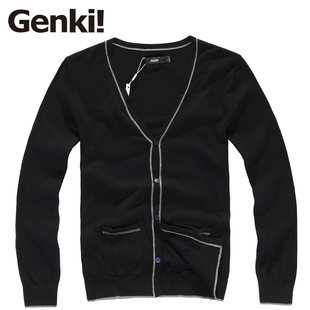 2011秋装新品Genki男装 大V领 纯棉开襟 黑长袖毛衫