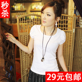 2012新款女装 夏 短袖 t恤 女 百搭圆领 打底衫 纯棉 泡泡袖 T恤