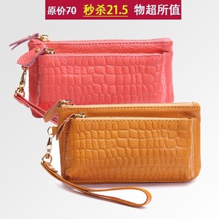  促销糖果色牛皮零钱包 女式手机包硬币钥匙包手腕包女士零钱包