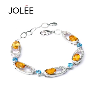  JOLEE正品 纯天然黄水晶手链 925纯银饰品 镶嵌托帕石 女款