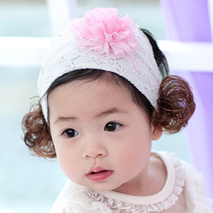  韩版 促销清仓秋冬女儿童白色女童婴儿发饰头饰假发发带花儿发网