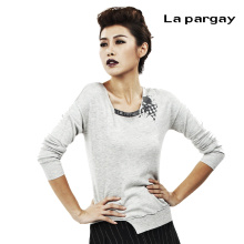 2012春装新款Lapargay纳帕佳正品时尚个性印花订珠毛衣女装LC4821