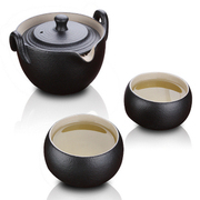台湾陆宝禅风系列能量茶组装 陶然盖碗一壶二杯黑/白可选