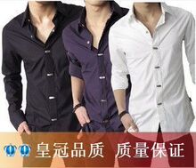 2010男款/男士衬衫男款修身韩版英伦长袖衬衫/衬衣 休闲 纯色纯棉