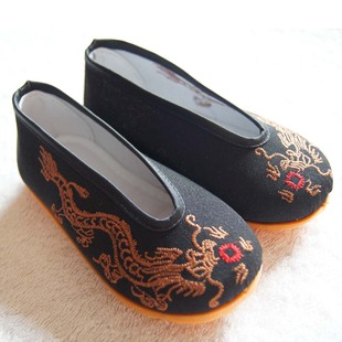  老北京布鞋 儿童绣龙鞋 传统工艺 松紧带童鞋黑色