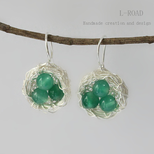 Original manual Silver ornament The bird's nest Red and green agate Earrings Vegan Silver female Retro s925in the Accessories/Fashion Jewelry, Earring , Earring category - from Buy2taobao.com to provide professional Taobao agent buy service