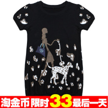 淘金币 T恤 2012年新款夏装 韩版女装印花<span class=H>大码</span>宽松长款短袖T恤不