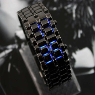  情侣必备!韩版熔岩LED手表 手链表 男女款黑链蓝灯LED电子表 多款