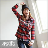 东京着衣☆日系休闲女装☆毛绒滚边格纹衬衫*1024273