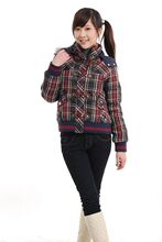 包邮 伊佰恋特惠女式羽绒服 正反穿格子学院风6024 藏蓝格