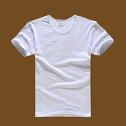 纯白色t恤男士纯棉短袖体恤半袖，男装纯色弹力，修身圆领打底衫汗衫