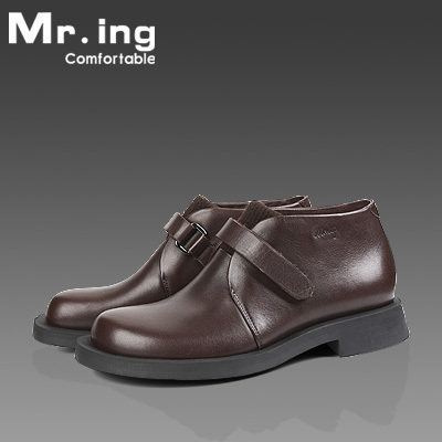 Mr.ing 全牛皮 春秋舒适保暖休闲个性魔术贴外增高短靴[H040]力荐