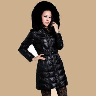  海宁真皮皮衣新款 真皮羽绒服带帽 绵羊皮长款 真皮皮衣 女