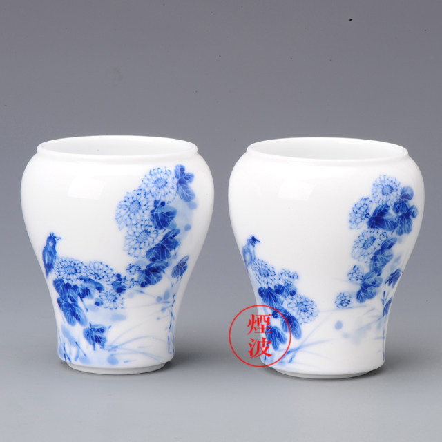 烟波★景德镇九段烧 镇民恪制 手绘青花薄胎瓷器 小瓶花插一对
