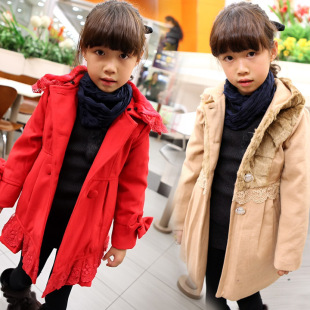  冬装童装 韩版女童女童气质羊毛夹棉大衣儿童外套 中大童棉衣
