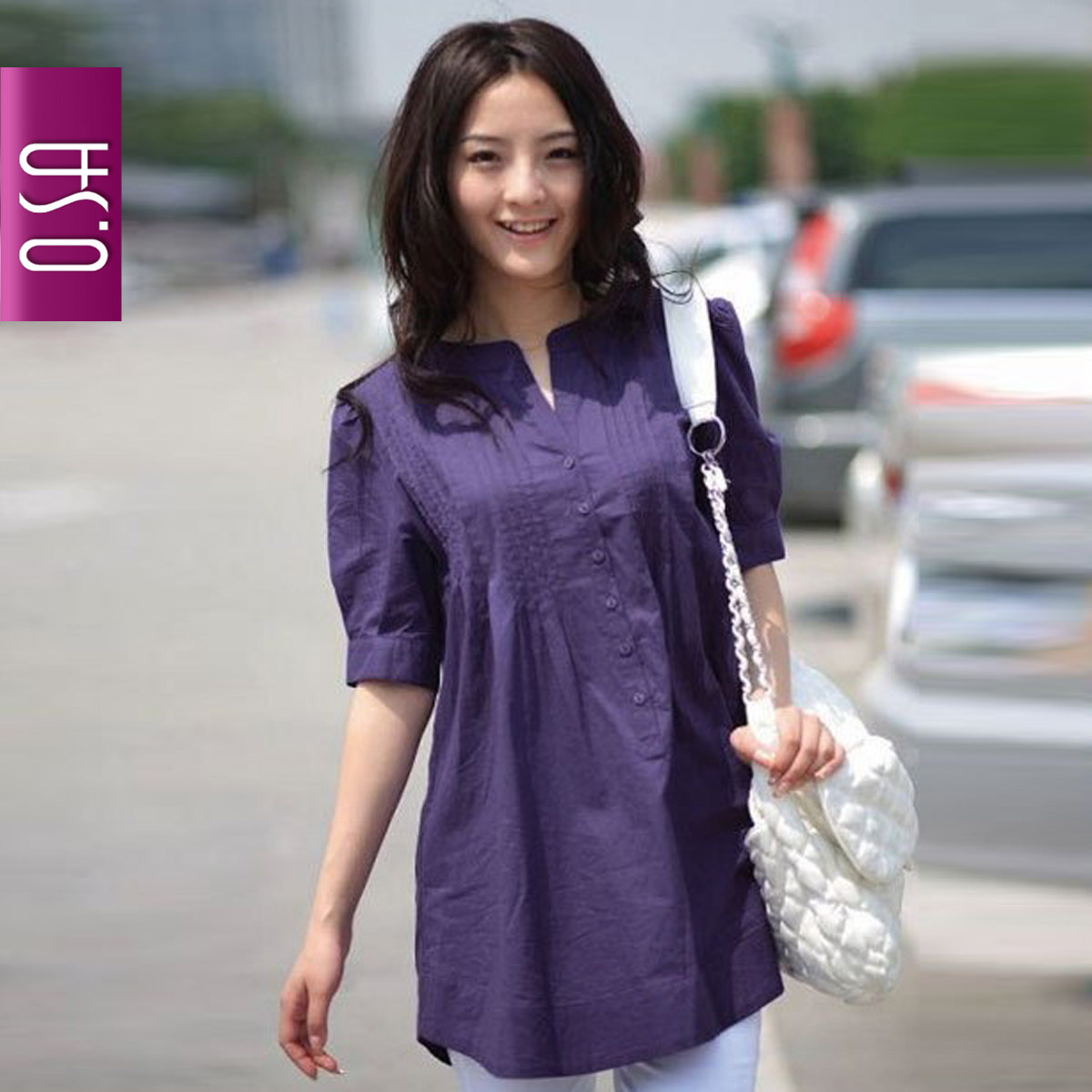 随意感性 O.SA 2011 春夏装 韩版 纯棉 长款短袖衬衫 女 SC90208 价格:138.00