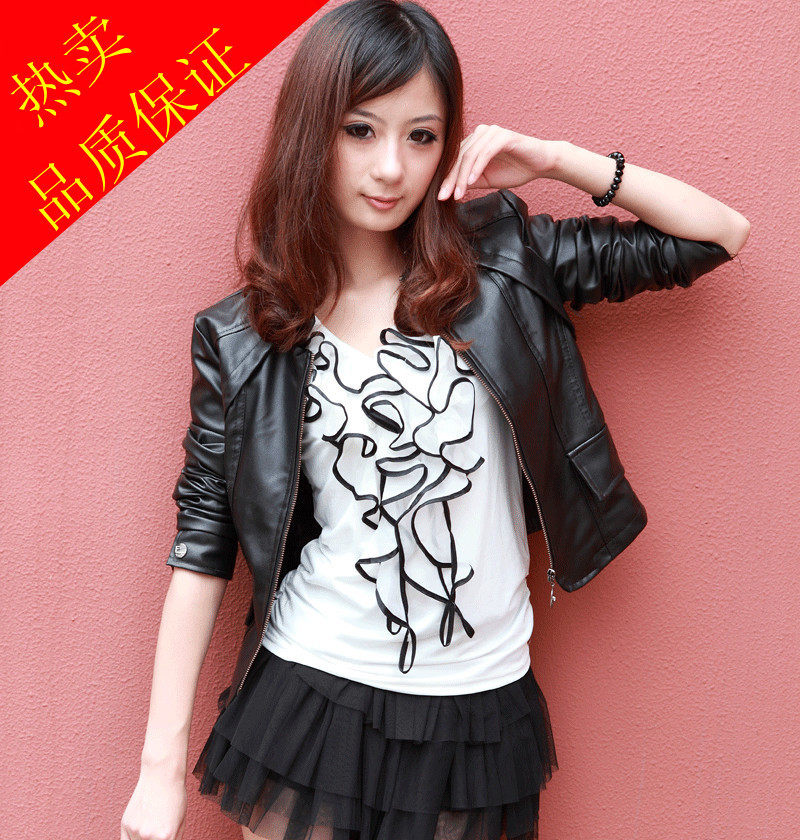 2011机车皮衣经典秋装韩版皮衣女 女 短款修身机车小皮衣外套