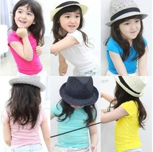  六折！夏款女童装女宝宝儿童纯色糖果色百搭纯棉短袖T恤