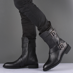  时尚男鞋皮靴男韩版潮流短靴英伦潮男靴子马丁靴男军靴男士皮靴