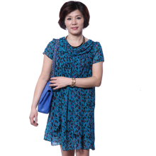 2012千如成专柜正品夏装新款碎花短袖荷叶边连衣裙 大码妈妈装