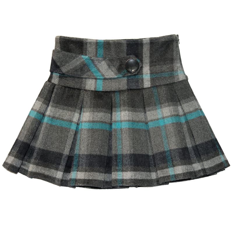 百褶裙格子毛呢短裙...