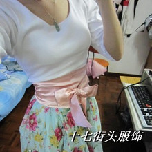 2010夏装新款韩版白色中袖T恤粉色腰带印花雪纺连衣裙三件套