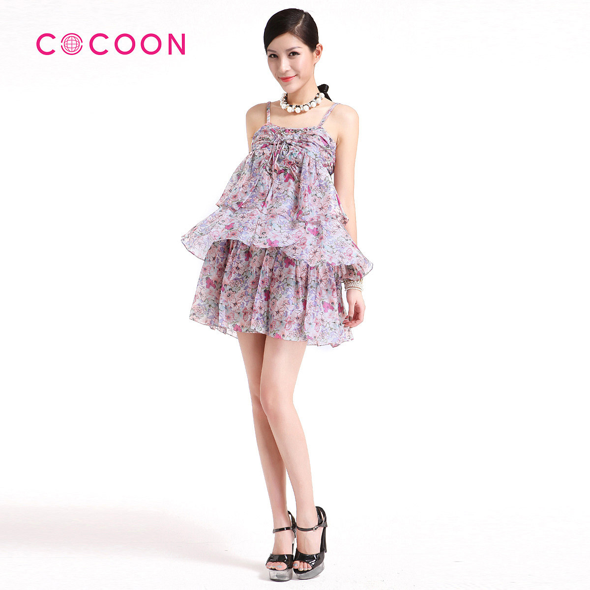 COCOON2012新品荷叶边印花吊带抹胸连衣裙312402059原价1369