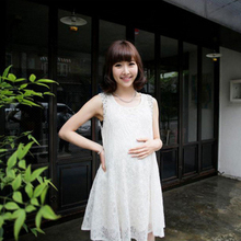 夏装孕妇装 韩版夏款孕妇连衣裙 蕾丝孕妇珍珠裙 无袖孕妇裙3028