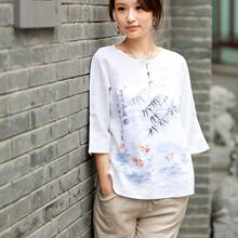 小园池波 中国风手绘衬衫女长袖复古2012春装新款女装民族风预售