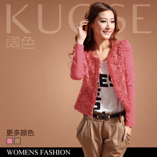  【KUOSE阔色】新款秋冬女装韩版修身圆领玫瑰花朵呢短外套