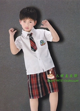 男童海军服 休闲套装 演出服 合唱服 班服 纯棉短袖衬衣+短裤