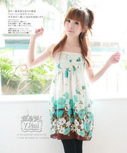 2011新款春装 韩版时尚女装 加长 印花吊带打底吊带雪纺连衣裙子