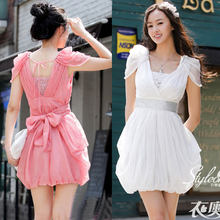 styleonme 2012夏装新款女装 气质荷叶袖花苞裙雪纺连衣裙/送裹胸