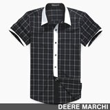 DEERE MARCHI迪尔.马奇简约休闲方格纯棉男士短袖衬衫DM23绿格