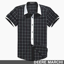 【5折】DEERE MARCHI简约休闲方格纯棉男士短袖衬衫DM23绿格