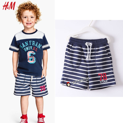 上下架计划:夏季新品HM正品无需专柜代购男童经典条纹细毛圈松紧腰裤短裤子